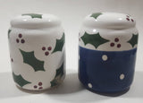 Christmas Holly Themed 3 1/2" Tall Ceramic Salt and Pepper Shaker Set