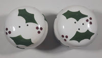 Christmas Holly Themed 3 1/2" Tall Ceramic Salt and Pepper Shaker Set