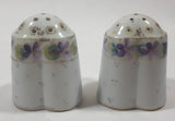 Purple Flowers Gold Trim Small 2 1/4" Tall Ceramic Salt and Pepper Shaker Set