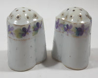 Purple Flowers Gold Trim Small 2 1/4" Tall Ceramic Salt and Pepper Shaker Set