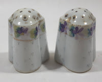 Purple Flowers Gold Trim Small 2 1/4" Tall Ceramic Salt and Pepper Shaker Set