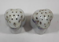 Purple Flowers Gold Trim Small 2 1/4" Tall Ceramic Salt and Pepper Shaker Set