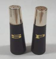 Modern Brass Metal Top Thin Wooden 3" Tall Salt and Pepper Shaker Set