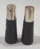 Modern Brass Metal Top Thin Wooden 3" Tall Salt and Pepper Shaker Set