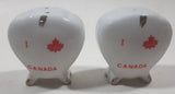 I Love Canada Heart Shaped Footed White 2 1/4" Tall Ceramic Salt and Pepper Shaker Set