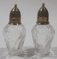 Vintage Brass Spire Top Swirl Pattern Glass 2 3/4" Tall Salt and Pepper Shaker Set