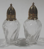 Vintage Brass Spire Top Swirl Pattern Glass 2 3/4" Tall Salt and Pepper Shaker Set