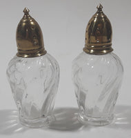 Vintage Brass Spire Top Swirl Pattern Glass 2 3/4" Tall Salt and Pepper Shaker Set