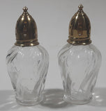 Vintage Brass Spire Top Swirl Pattern Glass 2 3/4" Tall Salt and Pepper Shaker Set