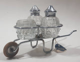 Vintage Celtic Brand Metal Cart Holder 6 1/2" Salt and Pepper Shaker Set with Sugar Jar