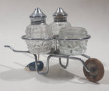 Vintage Celtic Brand Metal Cart Holder 6 1/2" Salt and Pepper Shaker Set with Sugar Jar