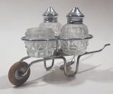 Vintage Celtic Brand Metal Cart Holder 6 1/2" Salt and Pepper Shaker Set with Sugar Jar