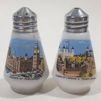 Vintage Houses of Parliament Tower of London & Tower Bridge Milk Glass 2 7/8" Tall Salt and Pepper Shaker Set