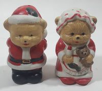 Vintage Teddy Bear Santa Claus and Mrs Claus Ceramic 3 1/2" Tall Salt and Pepper Shaker Set