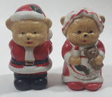 Vintage Teddy Bear Santa Claus and Mrs Claus Ceramic 3 1/2" Tall Salt and Pepper Shaker Set