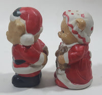 Vintage Teddy Bear Santa Claus and Mrs Claus Ceramic 3 1/2" Tall Salt and Pepper Shaker Set