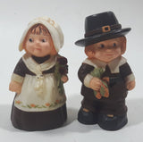 Vintage Hallmark Cards Thanksgiving Pilgrims Man and Woman Plastic 3 1/4" Tall Salt and Pepper Shaker Set