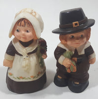 Vintage Hallmark Cards Thanksgiving Pilgrims Man and Woman Plastic 3 1/4" Tall Salt and Pepper Shaker Set