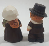 Vintage Hallmark Cards Thanksgiving Pilgrims Man and Woman Plastic 3 1/4" Tall Salt and Pepper Shaker Set