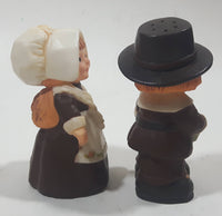 Vintage Hallmark Cards Thanksgiving Pilgrims Man and Woman Plastic 3 1/4" Tall Salt and Pepper Shaker Set