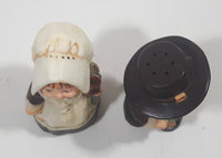 Vintage Hallmark Cards Thanksgiving Pilgrims Man and Woman Plastic 3 1/4" Tall Salt and Pepper Shaker Set