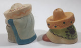 Vintage Mexican Men Sitting Covered with Sombreros Ceramic 2 1/2" and 2 3/4" Tall Salt and Pepper Shaker Set