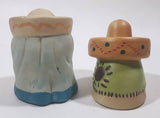 Vintage Mexican Men Sitting Covered with Sombreros Ceramic 2 1/2" and 2 3/4" Tall Salt and Pepper Shaker Set