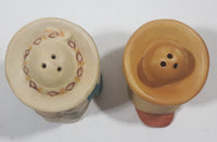 Vintage Mexican Men Sitting Covered with Sombreros Ceramic 2 1/2" and 2 3/4" Tall Salt and Pepper Shaker Set