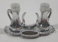 Vintage Astrodome Teapot Shaped Silver Metal 1 3/4" Tall Salt and Pepper Shaker Set with Tray