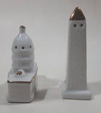 Vintage Washington Monument and U.S. Capital Shaped Gold Trimmed White Porcelain 2 5/8" and 3 5/8" Tall Salt and Pepper Shaker Set