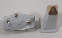 Vintage Washington Monument and U.S. Capital Shaped Gold Trimmed White Porcelain 2 5/8" and 3 5/8" Tall Salt and Pepper Shaker Set