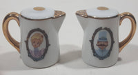 Vintage Walt Disney Productions Disneyland Castle Themed Victorian Lady and Police Officer Teapot Shaped Porcelain 2 1/4" Tall Salt and Pepper Shaker Set