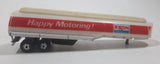Vintage Yatming Exxon Happy Motoring! Semi Gas Petrol Tanker Trailer White and Red Die Cast Toy Car Vehicle Made in Hong Kong
