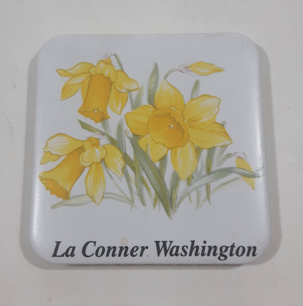 La Conner Washington Yellow Flower Themed 2 1/4" x 2 1/4" Ceramic Fridge Magnet