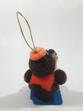 Vintage A&W Root Beer Bear Riding a Blue Toboggan 3 3/4" Tall Plush Stuffed Character Hanging Christmas Tree Ornament