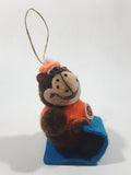 Vintage A&W Root Beer Bear Riding a Blue Toboggan 3 3/4" Tall Plush Stuffed Character Hanging Christmas Tree Ornament