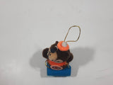 Vintage A&W Root Beer Bear Riding a Blue Toboggan 3 3/4" Tall Plush Stuffed Character Hanging Christmas Tree Ornament