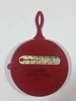 Vintage Granger's Grocery & Meat Domremy Saskatchewan Red Frying Pan Shaped 4" x 5 1/2" Plastic Advertising Thermometer