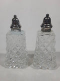 Vintage Eiffel Tower Shaped Silver Lidded Crystal Glass 3 7/8" Tall Salt and Pepper Shaker Set Made in Japan