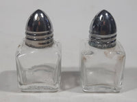 Vintage Cube Shaped Metal Lid Small Glass 2 1/8" Tall Salt and Pepper Shaker Set