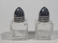 Vintage Cube Shaped Metal Lid Small Glass 2 1/8" Tall Salt and Pepper Shaker Set