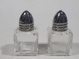 Vintage Cube Shaped Metal Lid Small Glass 2 1/8" Tall Salt and Pepper Shaker Set