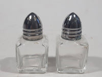 Vintage Cube Shaped Metal Lid Small Glass 2 1/8" Tall Salt and Pepper Shaker Set