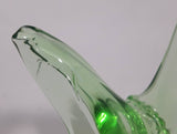 Vintage Flowering Basket Ornate Curved Touching Handles 5 3/4" Tall Bright Green Art Glass Footed Candy Dish