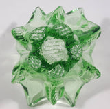 Vintage Flowering Basket Ornate Curved Touching Handles 5 3/4" Tall Bright Green Art Glass Footed Candy Dish