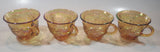 Set of 4 Vintage Indiana Carnival Glass Harvest Leaf Pattern Orange Amber Iridescent Rainbow Punch Bowl Cup