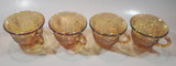 Set of 4 Vintage Indiana Carnival Glass Harvest Leaf Pattern Orange Amber Iridescent Rainbow Punch Bowl Cup