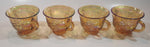 Set of 4 Vintage Indiana Carnival Glass Harvest Leaf Pattern Orange Amber Iridescent Rainbow Punch Bowl Cup