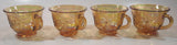 Set of 4 Vintage Indiana Carnival Glass Harvest Leaf Pattern Orange Amber Iridescent Rainbow Punch Bowl Cup