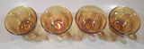 Set of 4 Vintage Indiana Carnival Glass Harvest Leaf Pattern Orange Amber Iridescent Rainbow Punch Bowl Cup
